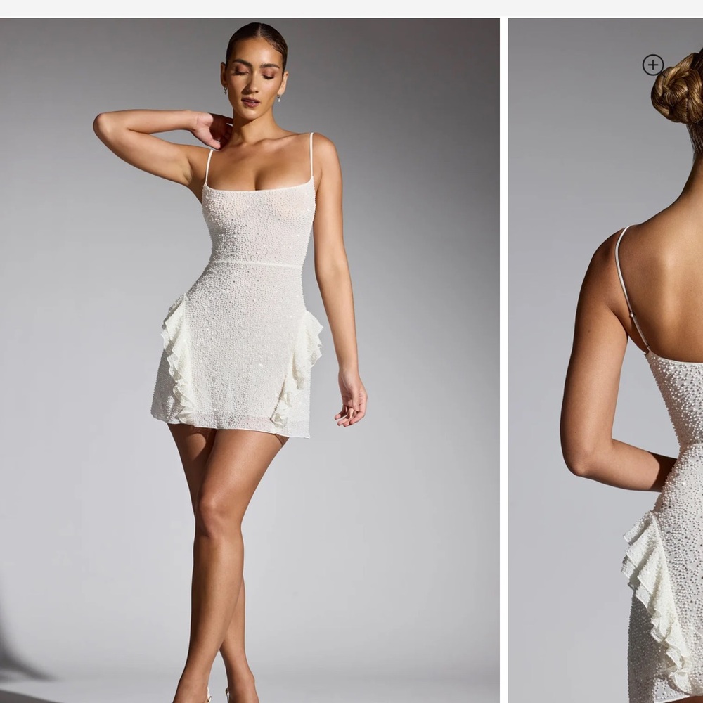 Oh Polly White Beaded Mini Dress
